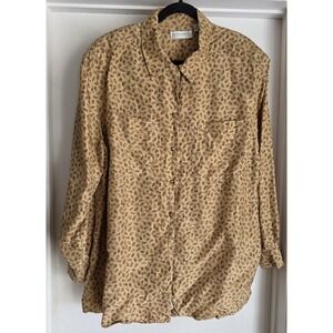 Vintage Elisabeth Women's Blouse Size 20 Long Sleeve‎ Leaves Tan Silk